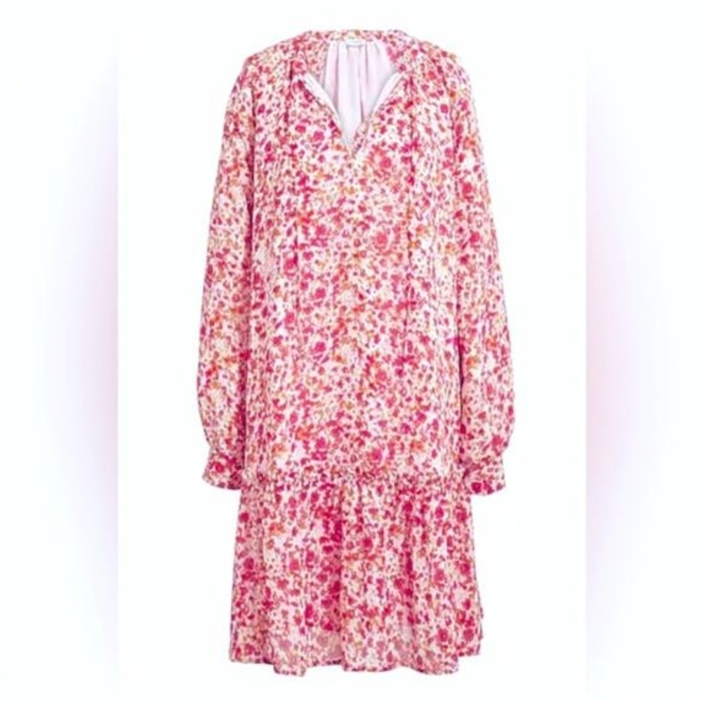 J.Crew Dress Womens M Pink Red Floral Raglan Midi Ruffled Romantic Cottagecore